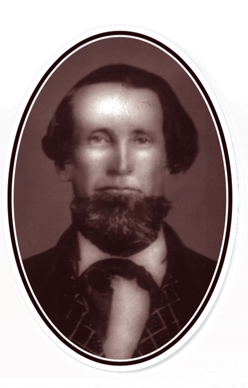 Portrait of light-skinned man with ear length hair and a beard that starts below the mouth.