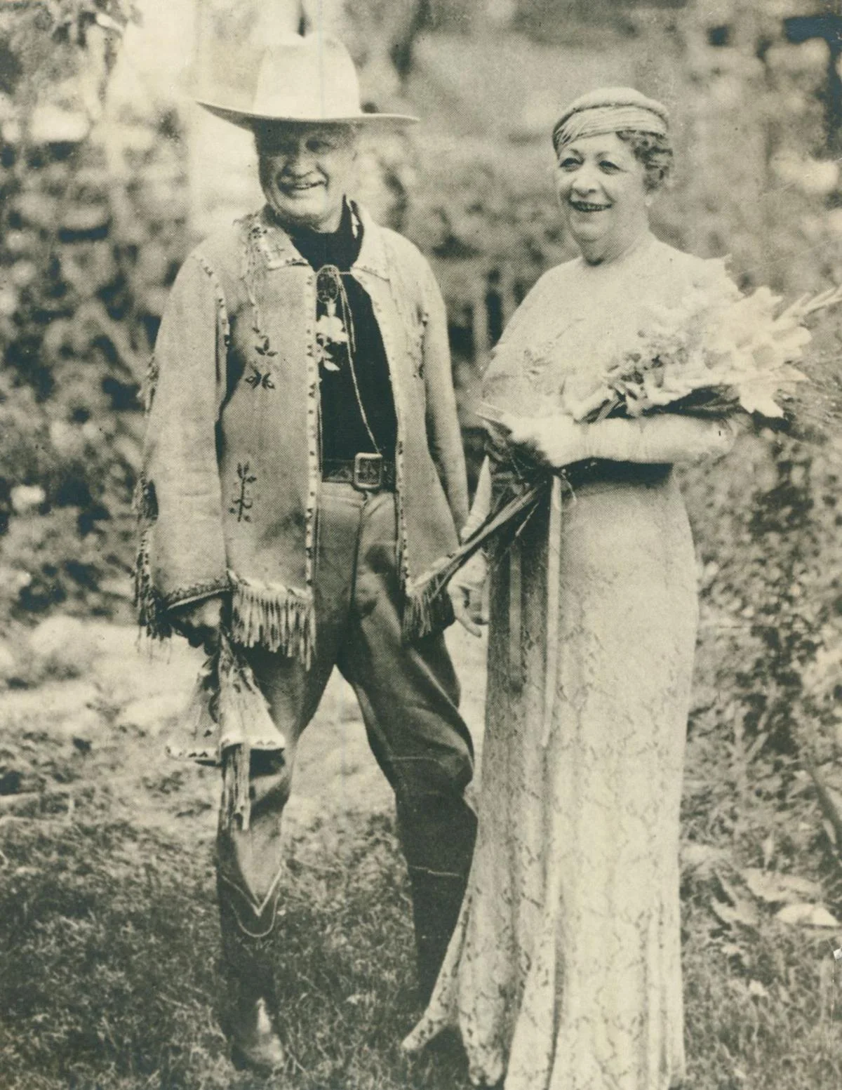 Pawnee Bill Lillie and his wife Mary Emma celebrated their 50th wedding anniversary on August 31, 1936 in Taos, NM. The celebration included the governors of Oklahoma and New Mexico, and Pueblo, Navajo and Sioux, as well as the requisite contingent of Pawnee. Two weeks later the Lillies suffered a wreck in their gold-colored anniversary automobile. Mary died on September 27 as a result of her injuries.
